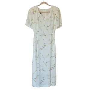 Vintage Sarah Polster Romantic Floral Maxi Dress Tied Waist Short Sleeve